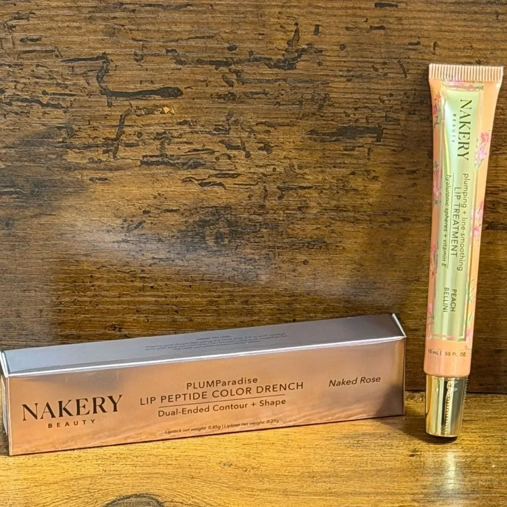 Nakery Beauty Duo: Plumping Lip Treatment + Peptide Liner/Lipstick Combo, NEW
